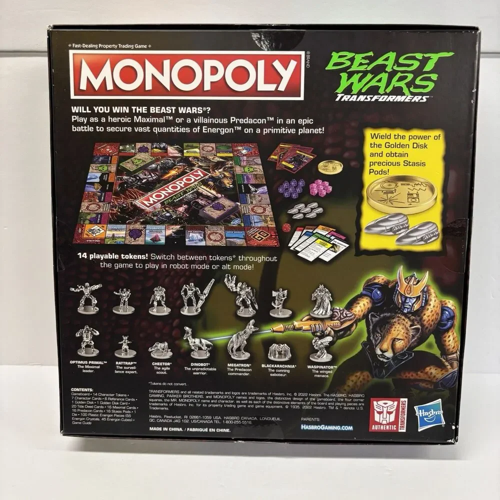 Monopoly Transformers Beast Wars Edition Board Game Hasbro COMPLETE